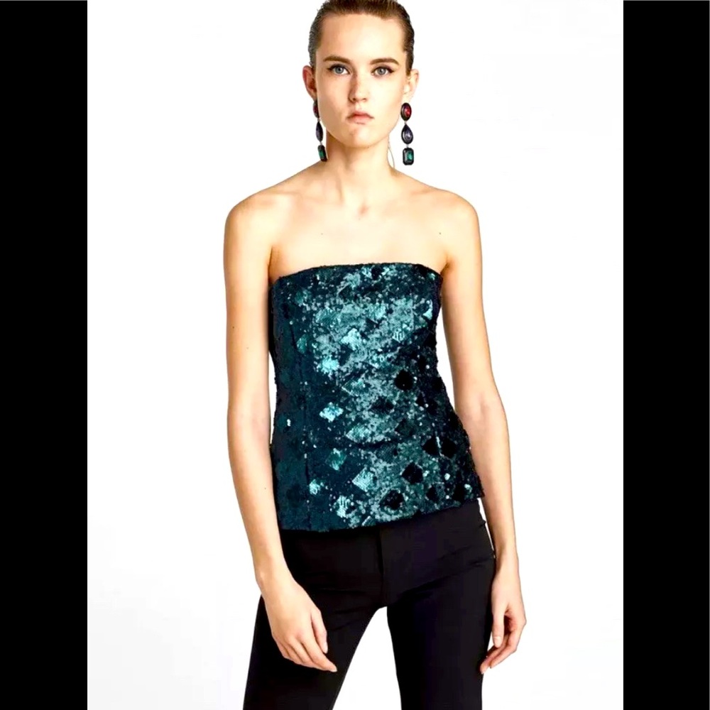 NWT ZARA GREEN SEQUENCE STRAPLESS TOP